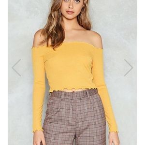 Nasty Gal Yellow Off the Shoulder Ruffle Top
